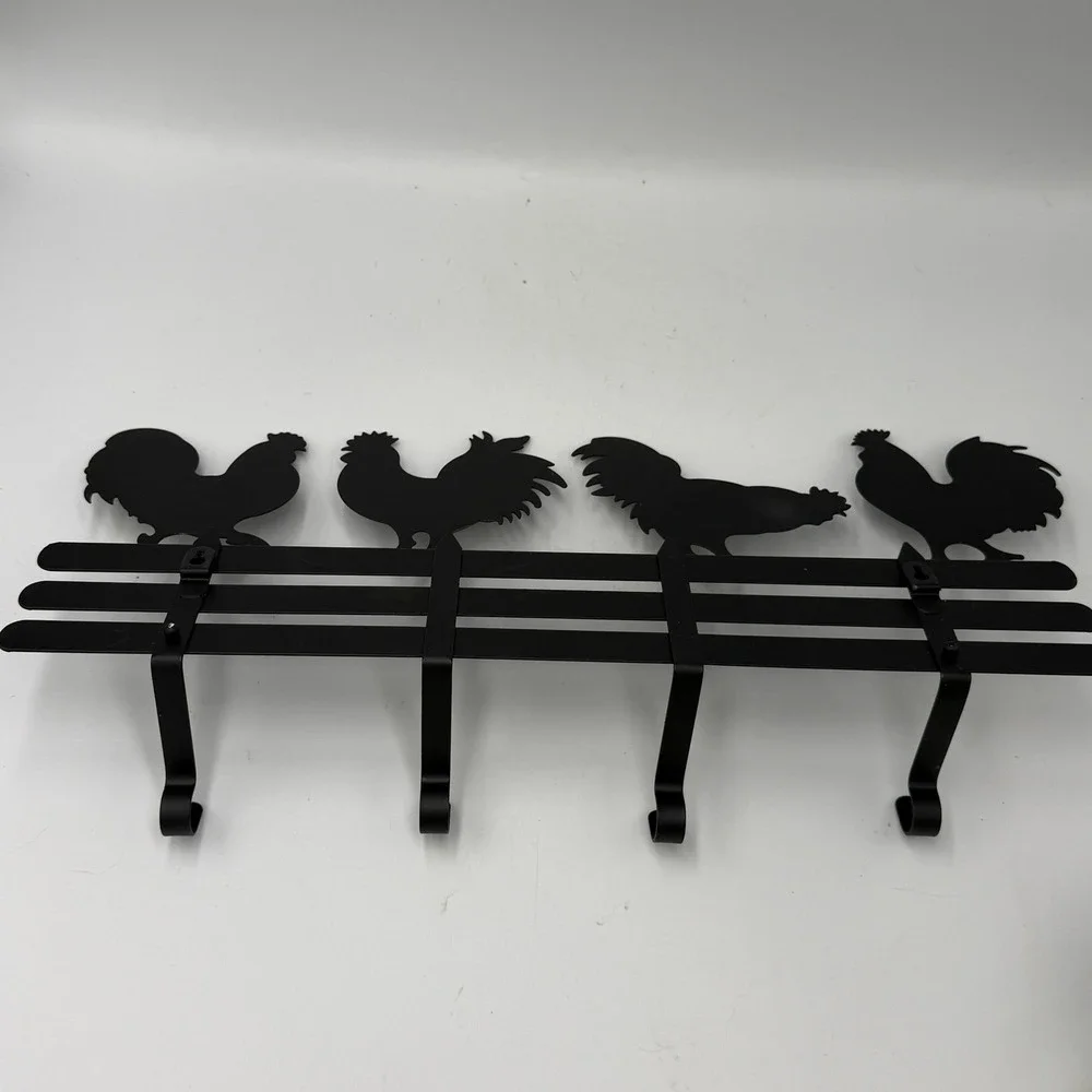 Unbranded Rooster Wall Hook Rack Home Black Metal Farmhouse Decor 4 Hooks